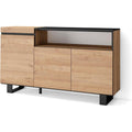 Bahut marron en bois avec etageres et 3 portes