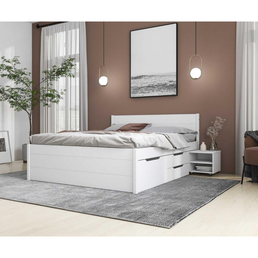 Lit gris en bois de pin robuste