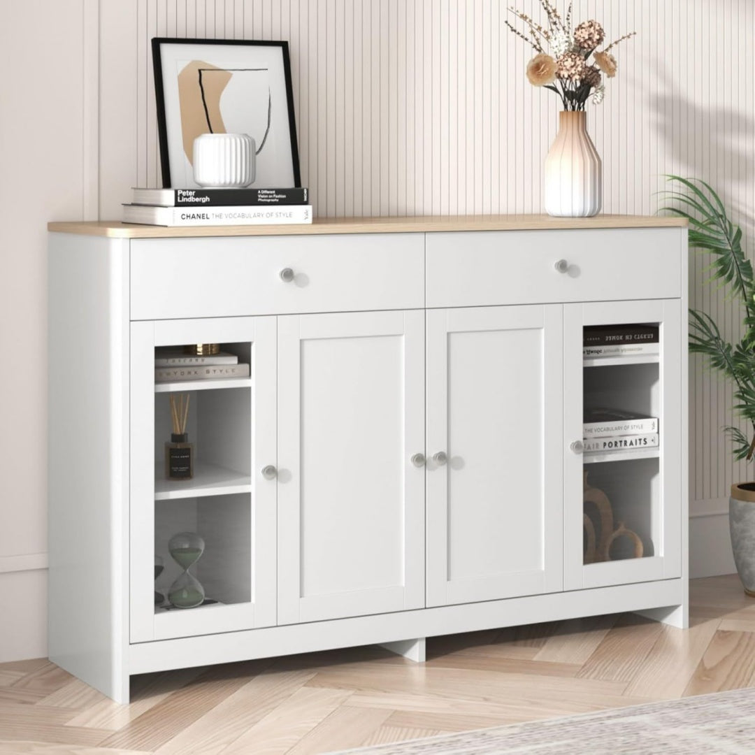 Buffet gris clair en verre pour piece a vivre