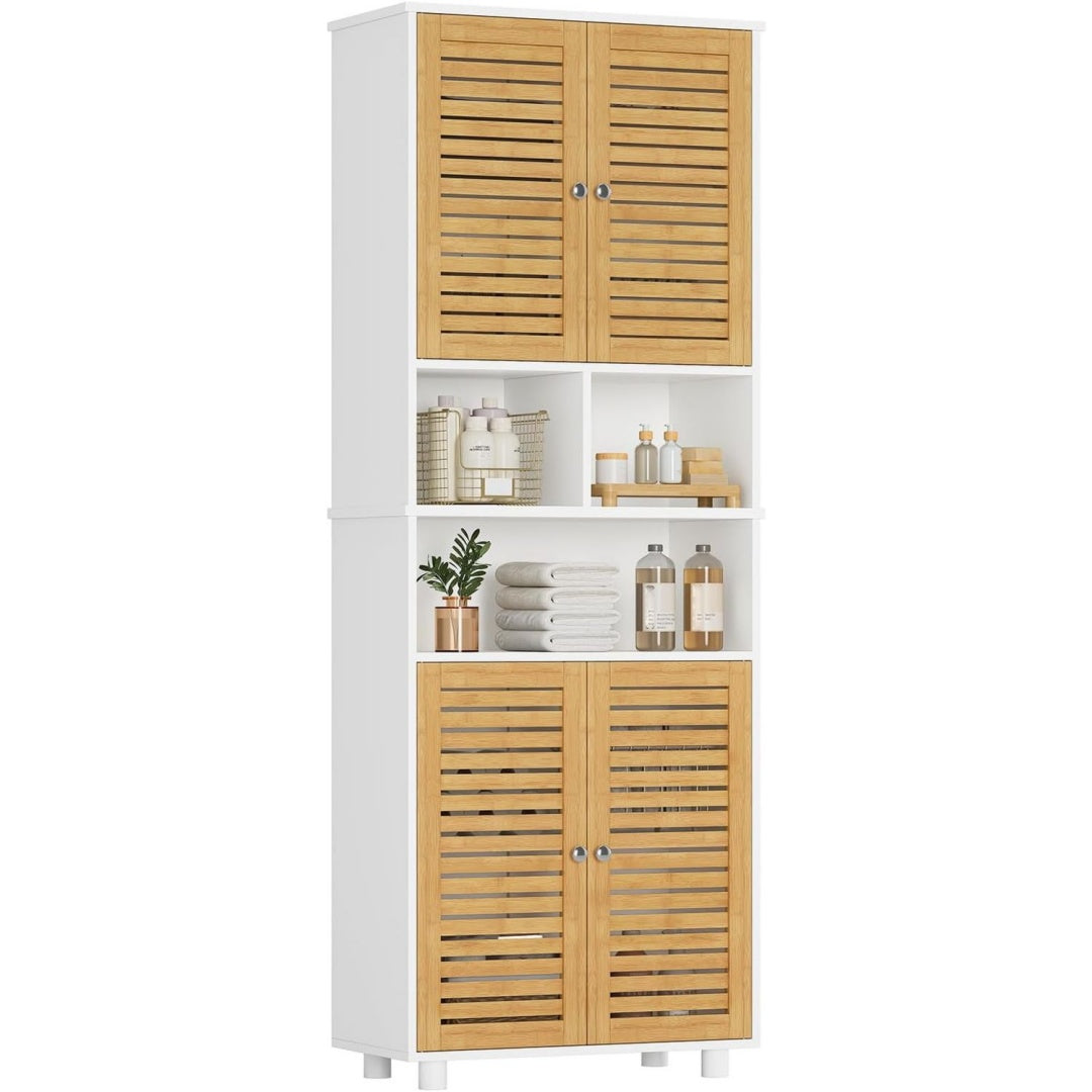 Meuble colonne beige 3 etageres, ideal pour salon et cuisine