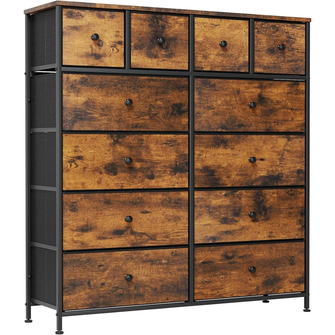 Commode marron 12 tiroirs esprit fermier pratique