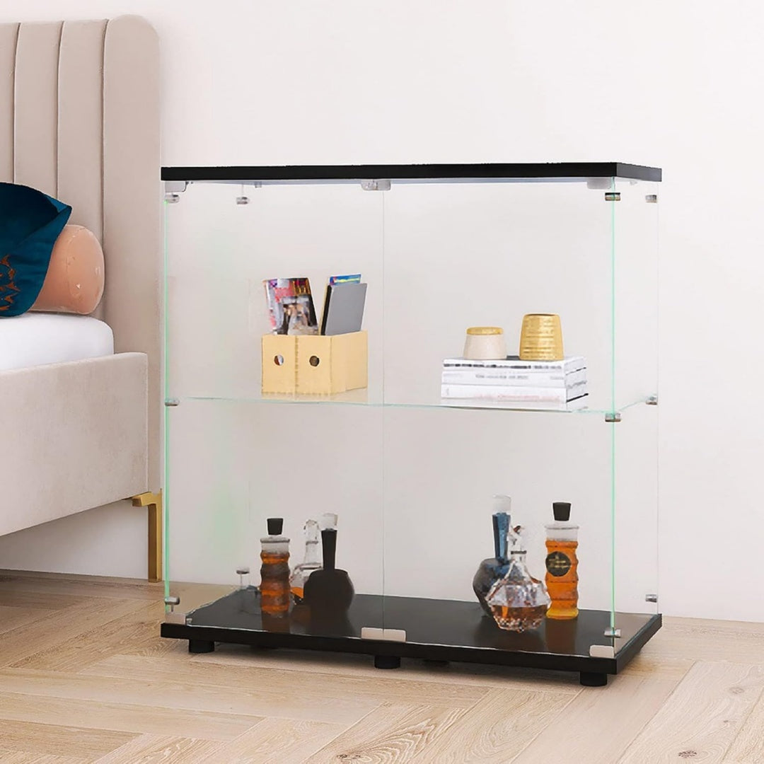 Organisation, presentoir vitre gris clair en verre 2 portes