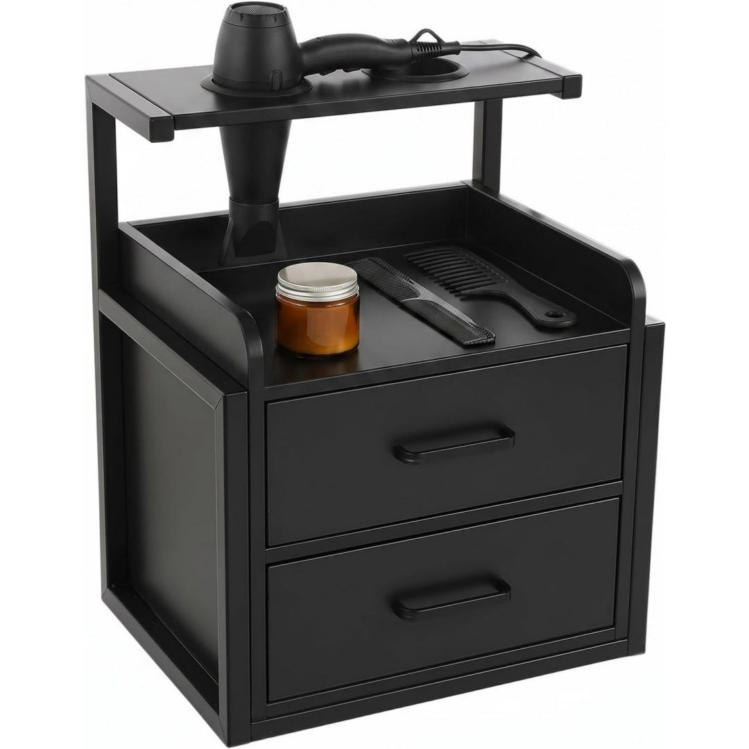 Meuble suspendu noir en hevea, style contemporain, rangement spacieux