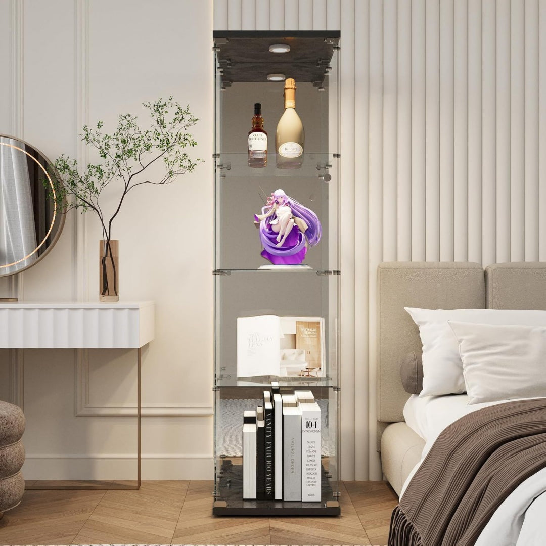 Vitrine beige, structure robuste, une porte