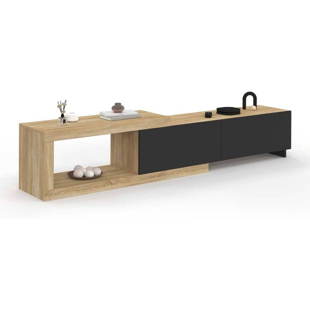 Console TV style industriel en bois ingenierie marron a 2 portes