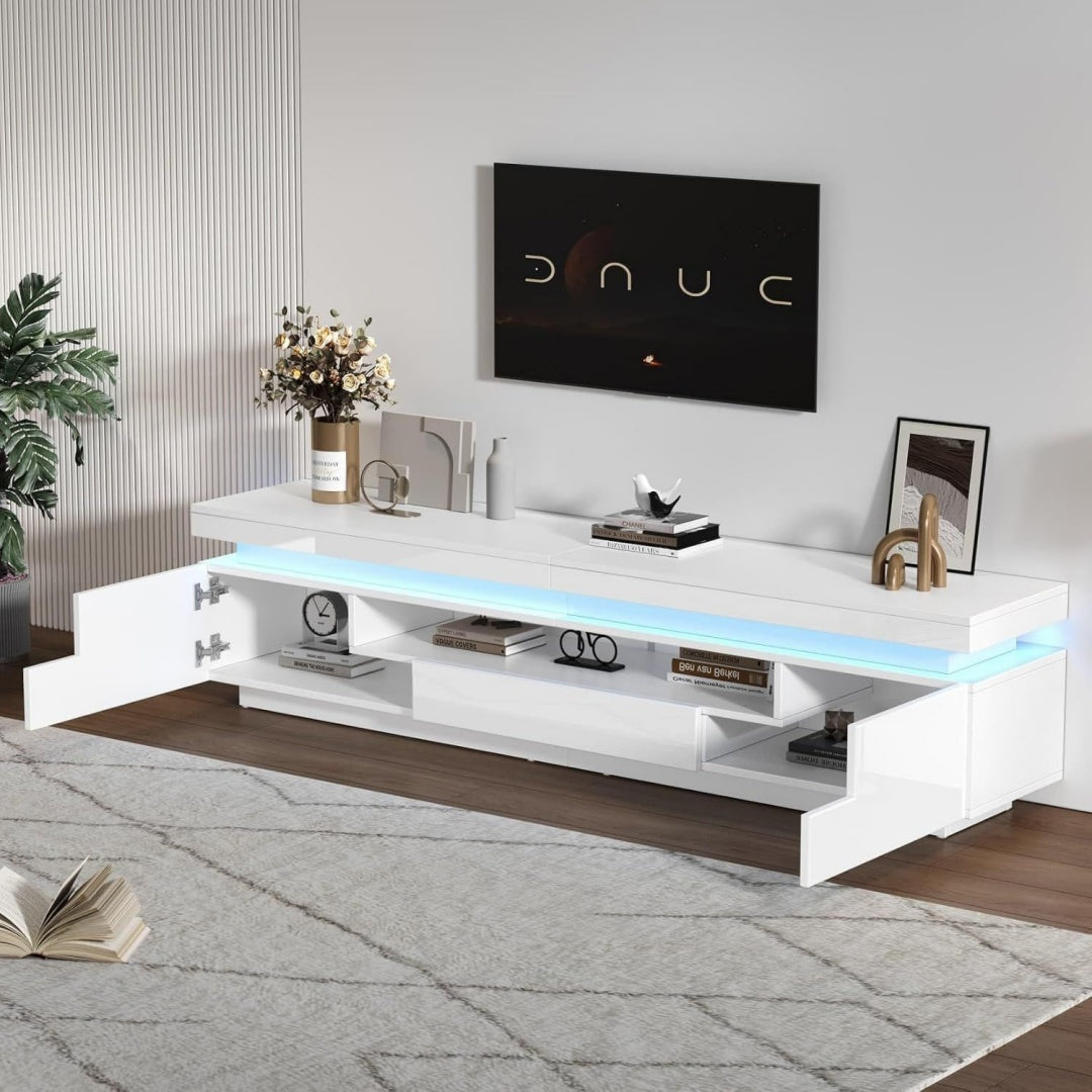 Meuble TV gris 175 x 38 x 45 cm avec eclairage LED